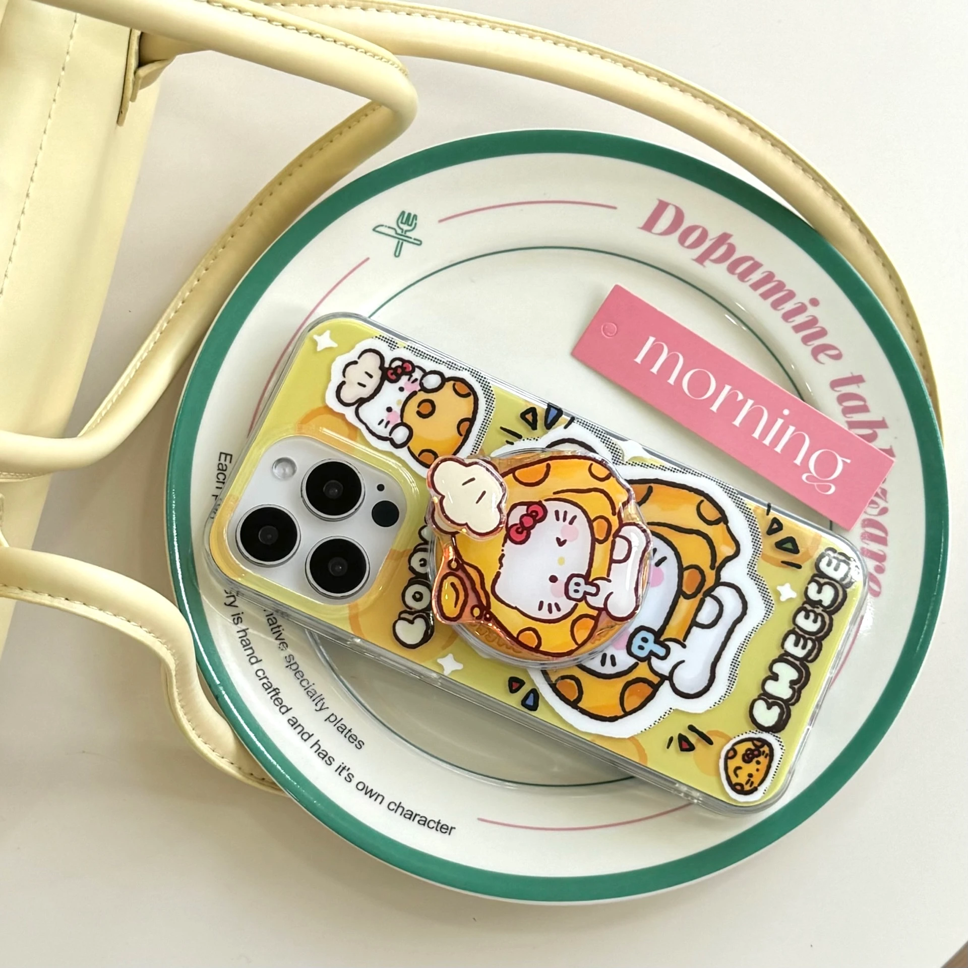 HK Cute Cheese Glossy MagSafe Full-Cover Case (MagSafe Magnetic Wobble Phone Stand) 