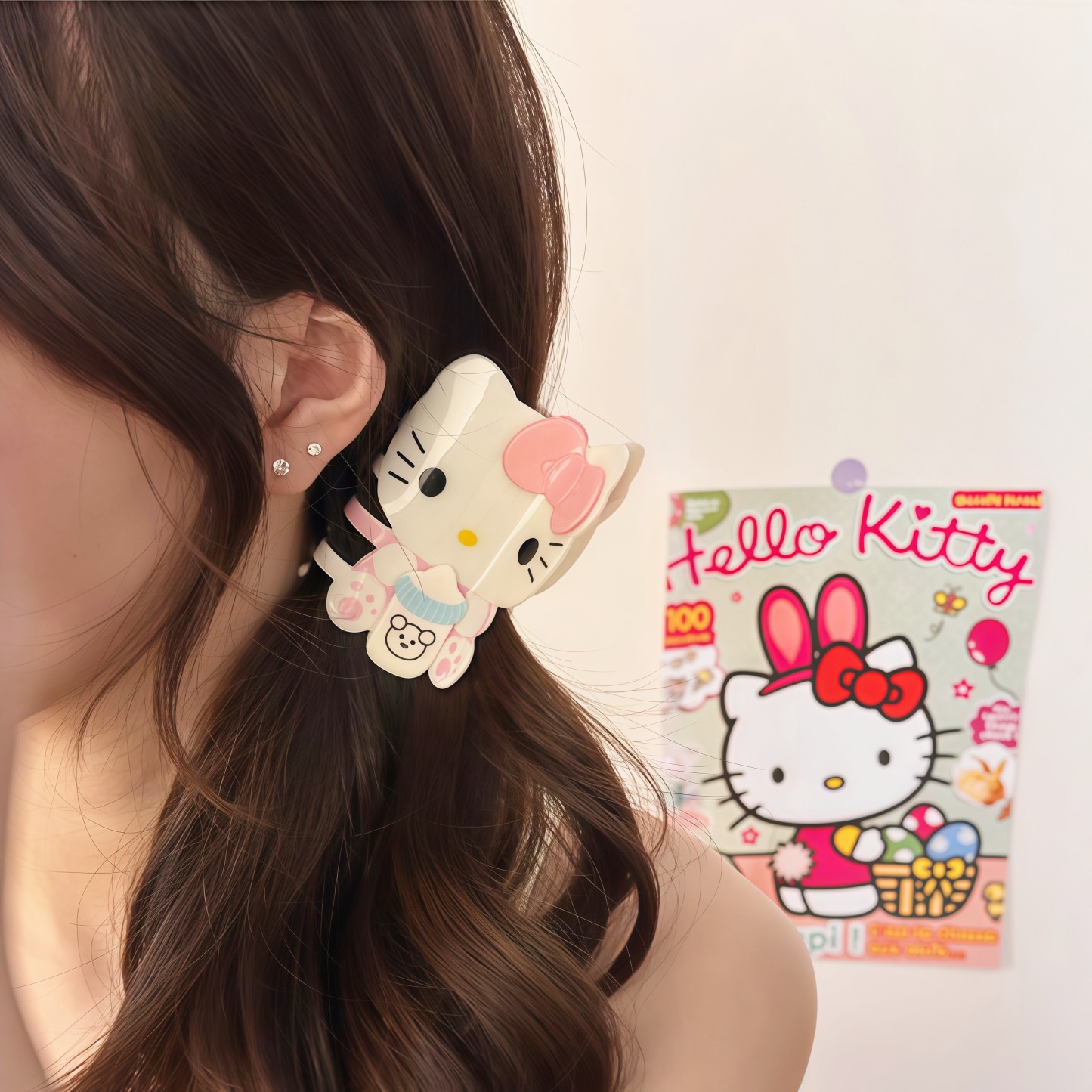 HK Acetate Claw Clip Set - Kawaii Half-Up Hair Claw, Side Hair Clip & Bow Accessories for Women