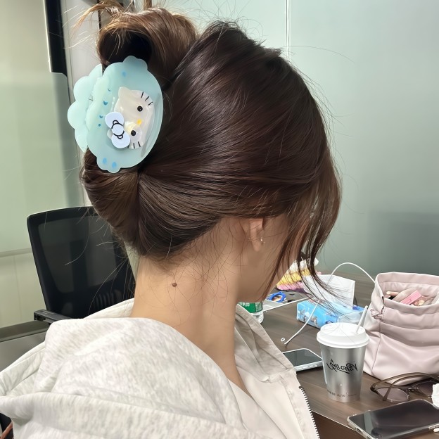 HK Acetate Claw Clip Set - Kawaii Half-Up Hair Claw, Side Hair Clip & Bow Accessories for Women