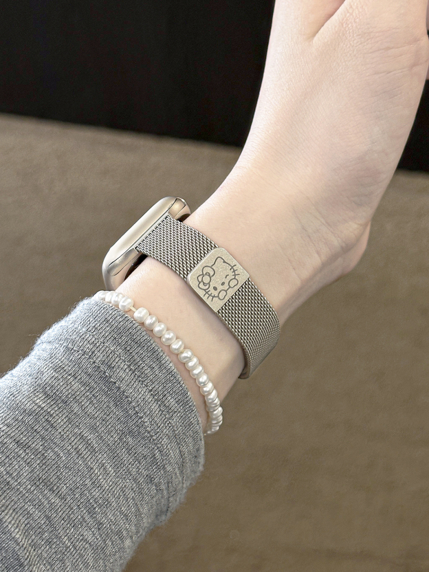 HK Milanese Stainless Steel Watch Band, Slim Breathable Metal Strap for Apple Watch, Adjustable Wristband Women