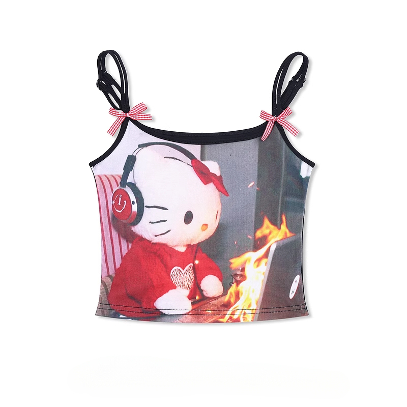 HK Print Slim Fit Cami Top - Sexy Short Summer Vest for Women 01250620