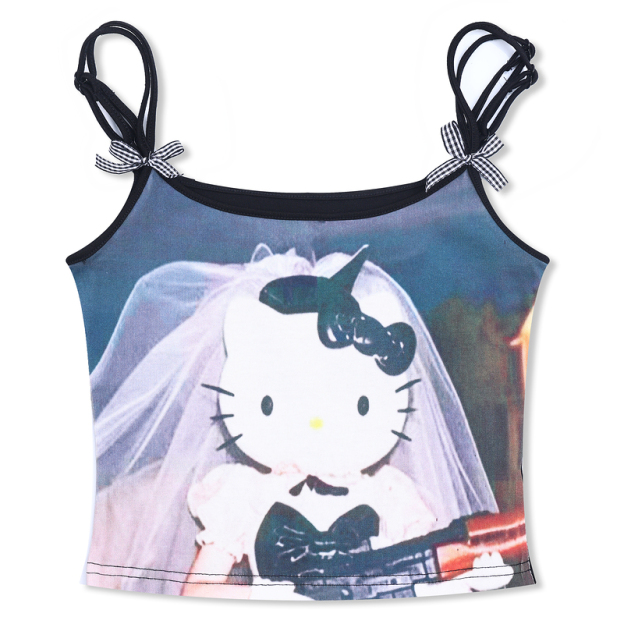 HK Print Slim Fit Cami Top - Sexy Short Summer Vest for Women 01250620