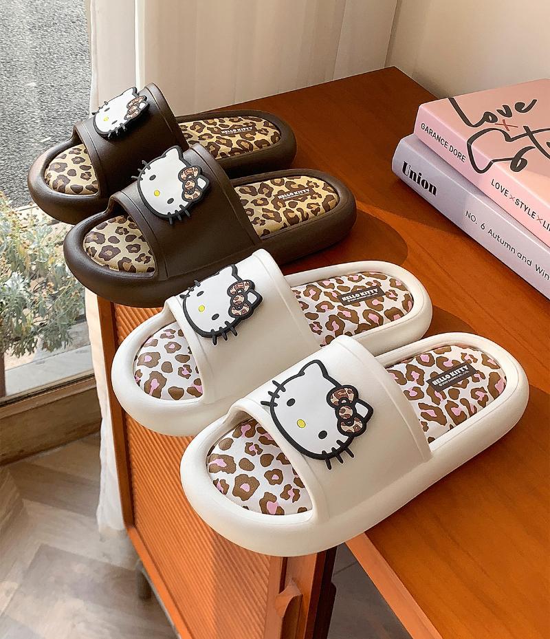 Kawaii Leopard Print EVA Slide Slippers for Women - Detachable Insole Summer Sandals, HK-Inspired Wild Cute Design 01250402