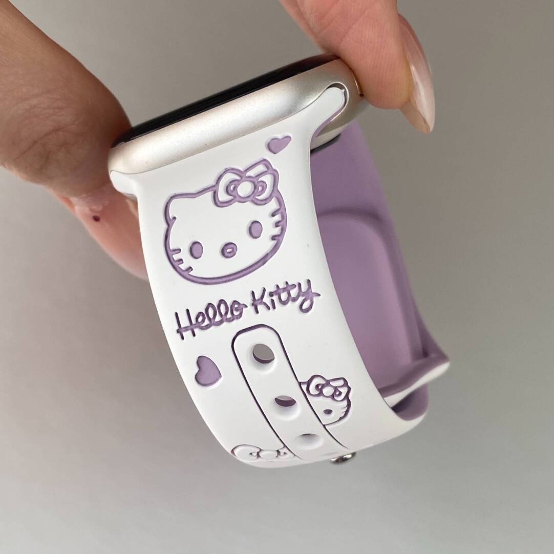 HK Silicone Engraved Watch Band, Cute Hello Kitty Carved Strap for Apple Watch SE/7/8/9/10