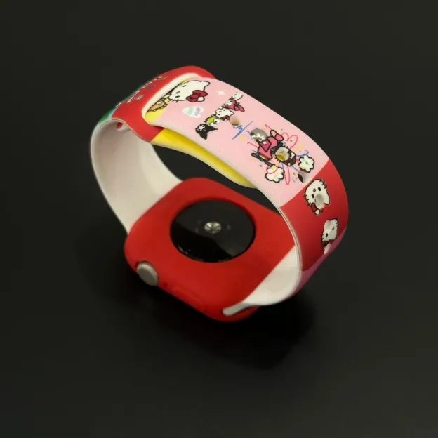 Cute HK Cartoon Silicone Color-Block Band & Case Set for Apple Watch - Durable Kawaii Accessory 02250306