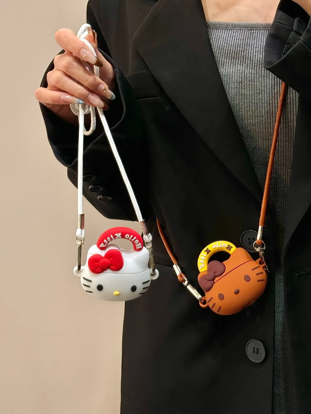 3D Hello Kitty Silicone AirPods Case with Strap – Cute & Convenient Carrying