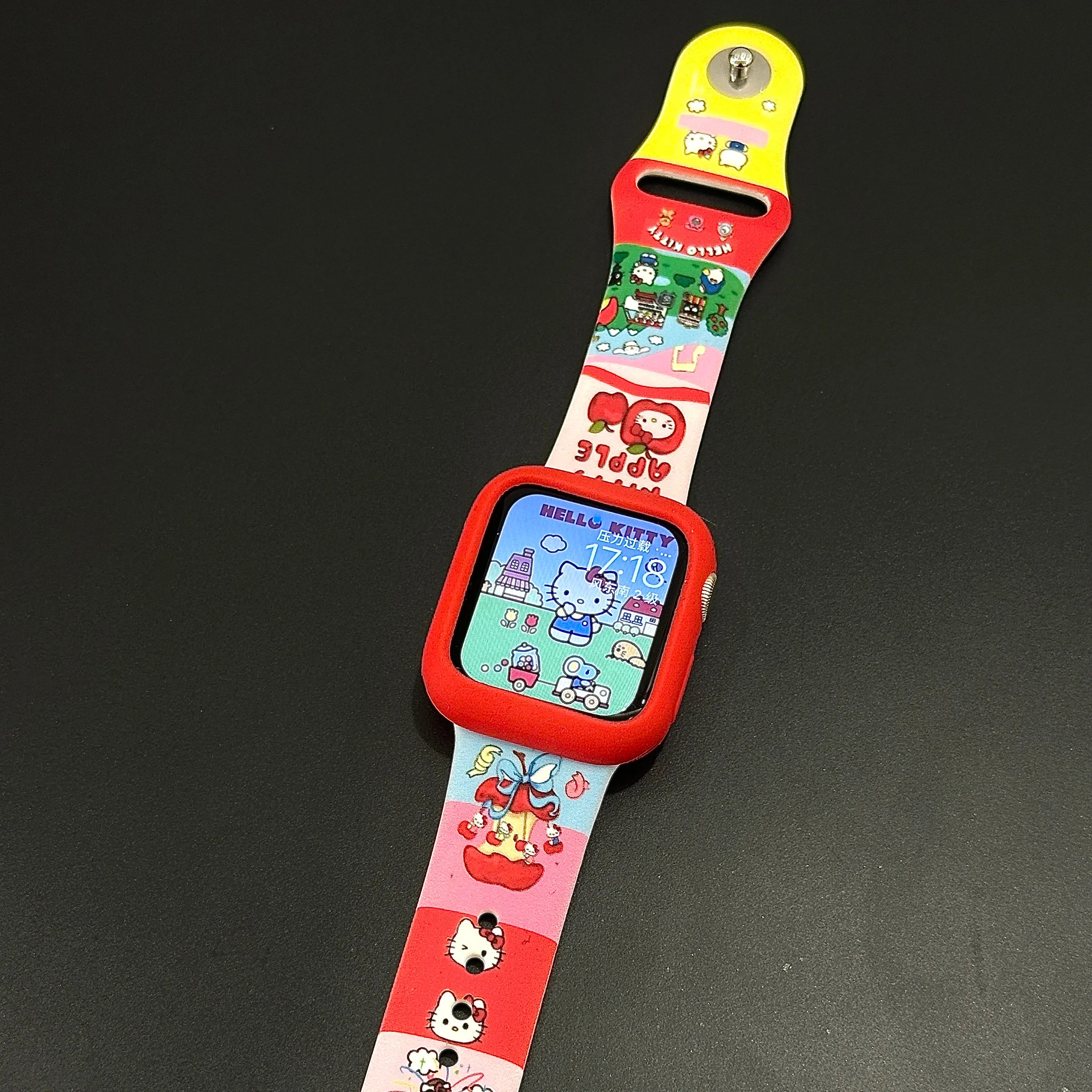 Cute HK Cartoon Silicone Color-Block Band & Case Set for Apple Watch - Durable Kawaii Accessory 02250306