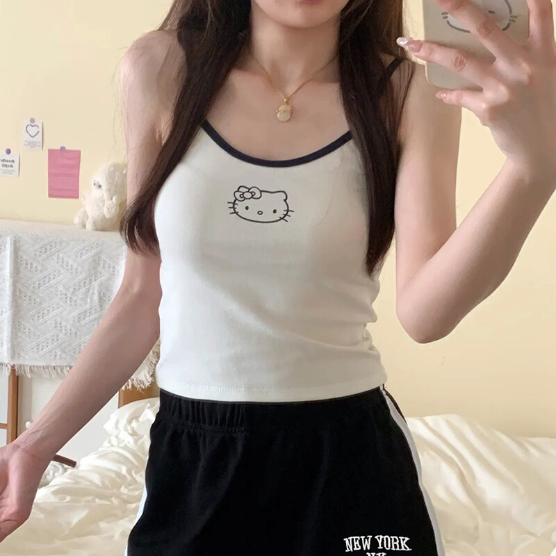 HK Built-in Bra Tank & Shorts Set - Pure Cotton Sleepwear for Girls (M-XL) 01250617