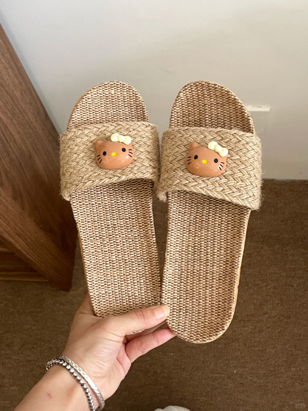 Handmade Linen HK Slides - Boho Braided Summer House Slippers for Women 01250614