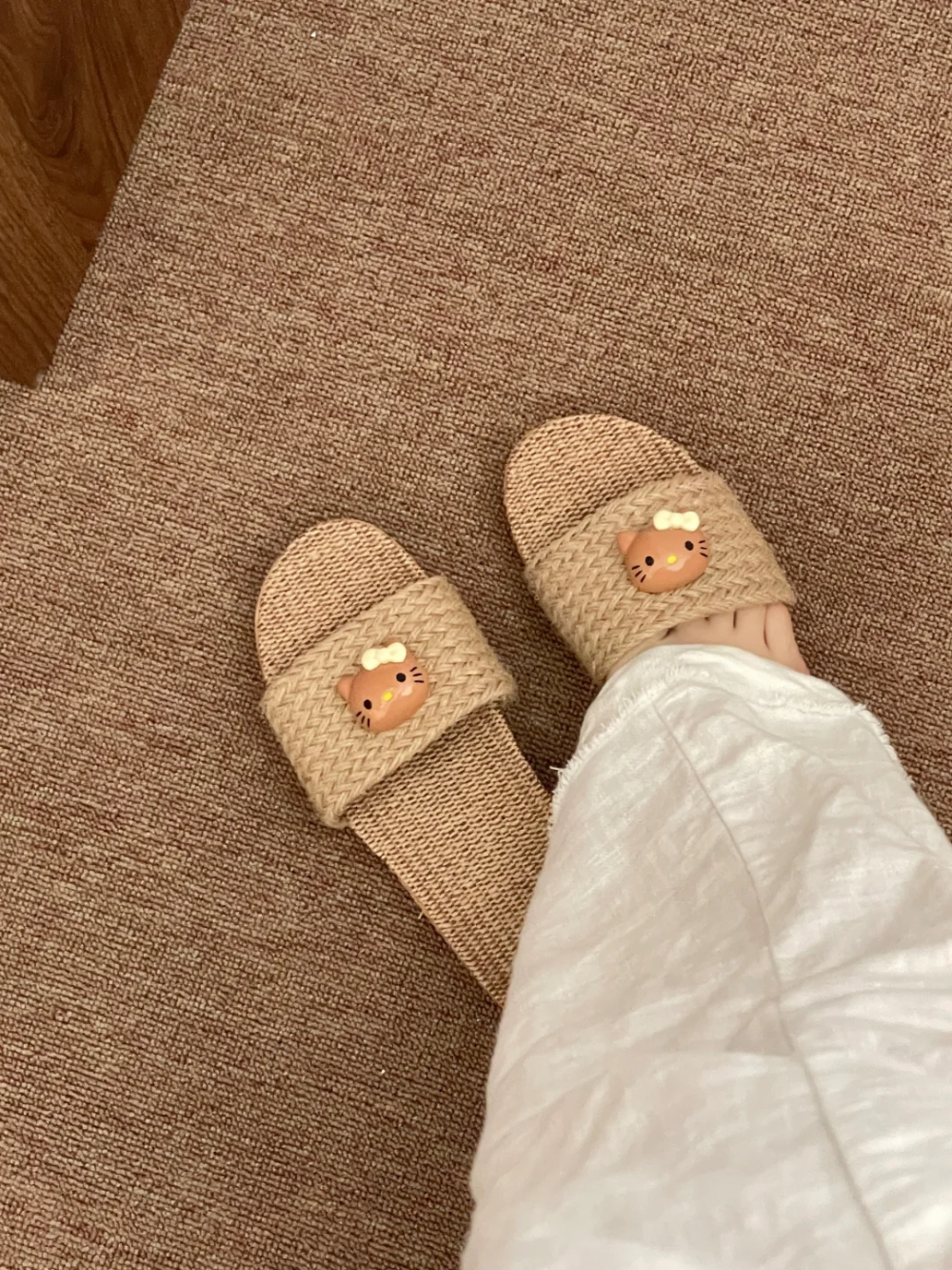 Handmade Linen HK Slides - Boho Braided Summer House Slippers for Women 01250614