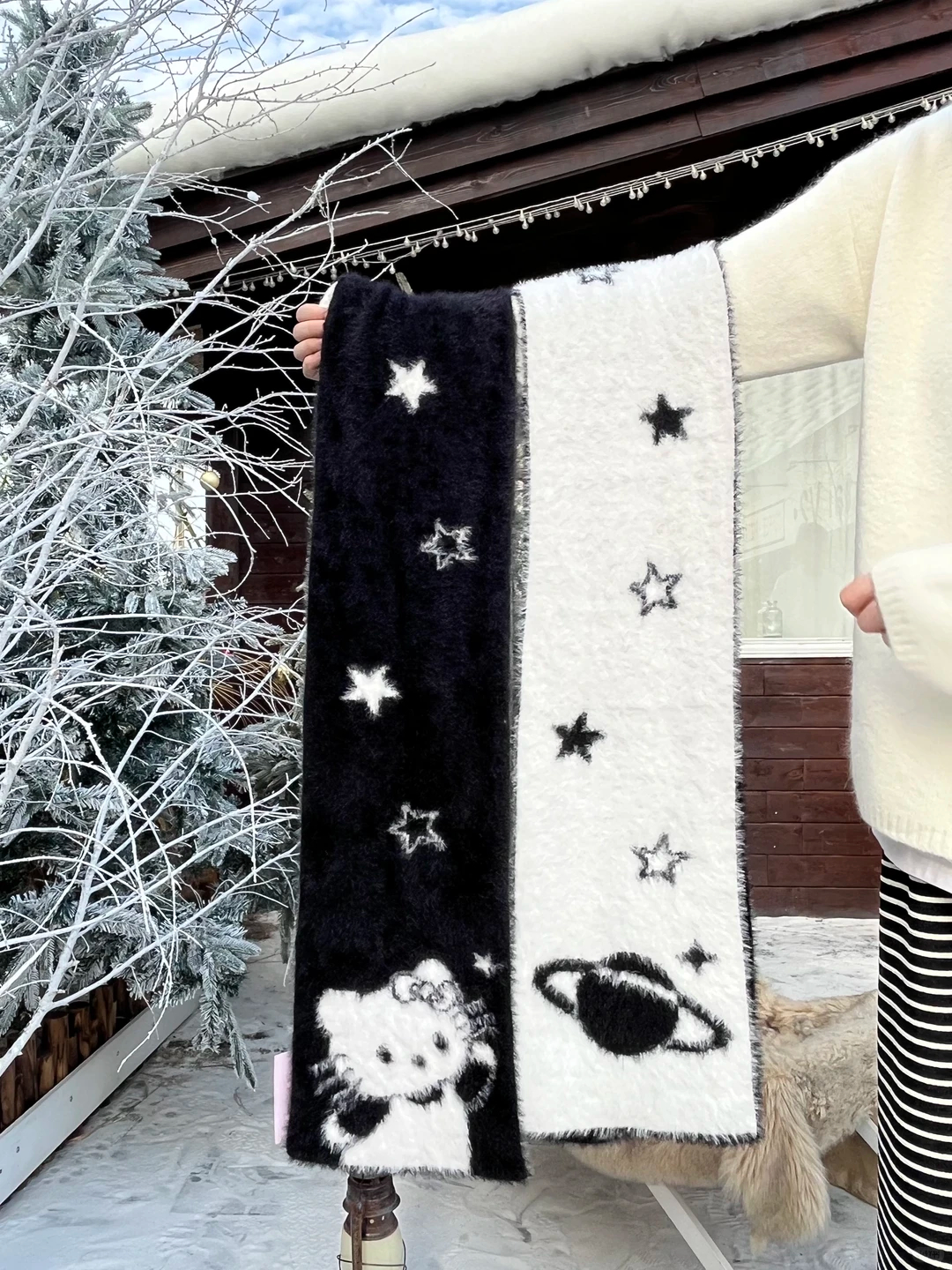 HK Starry Night Double-Sided Thick Faux Mink Fur Scarf – Soft Winter Reversible Scarf for Cozy Autumn & Winter Wear (20×165cm) 02251202