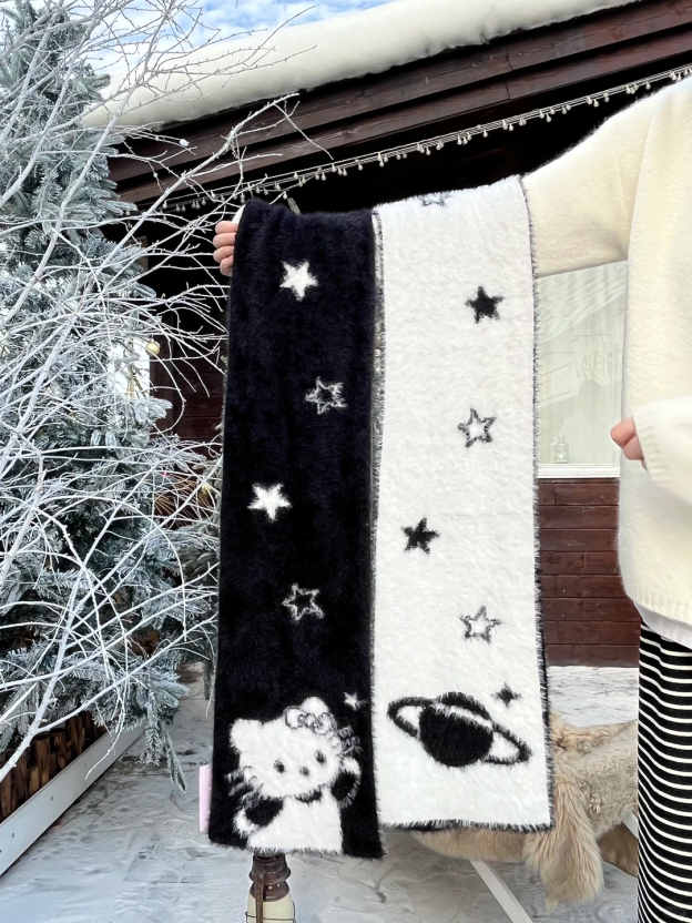 HK Starry Night Double-Sided Thick Faux Mink Fur Scarf – Soft Winter Reversible Scarf for Cozy Autumn & Winter Wear (20×165cm) 02251202
