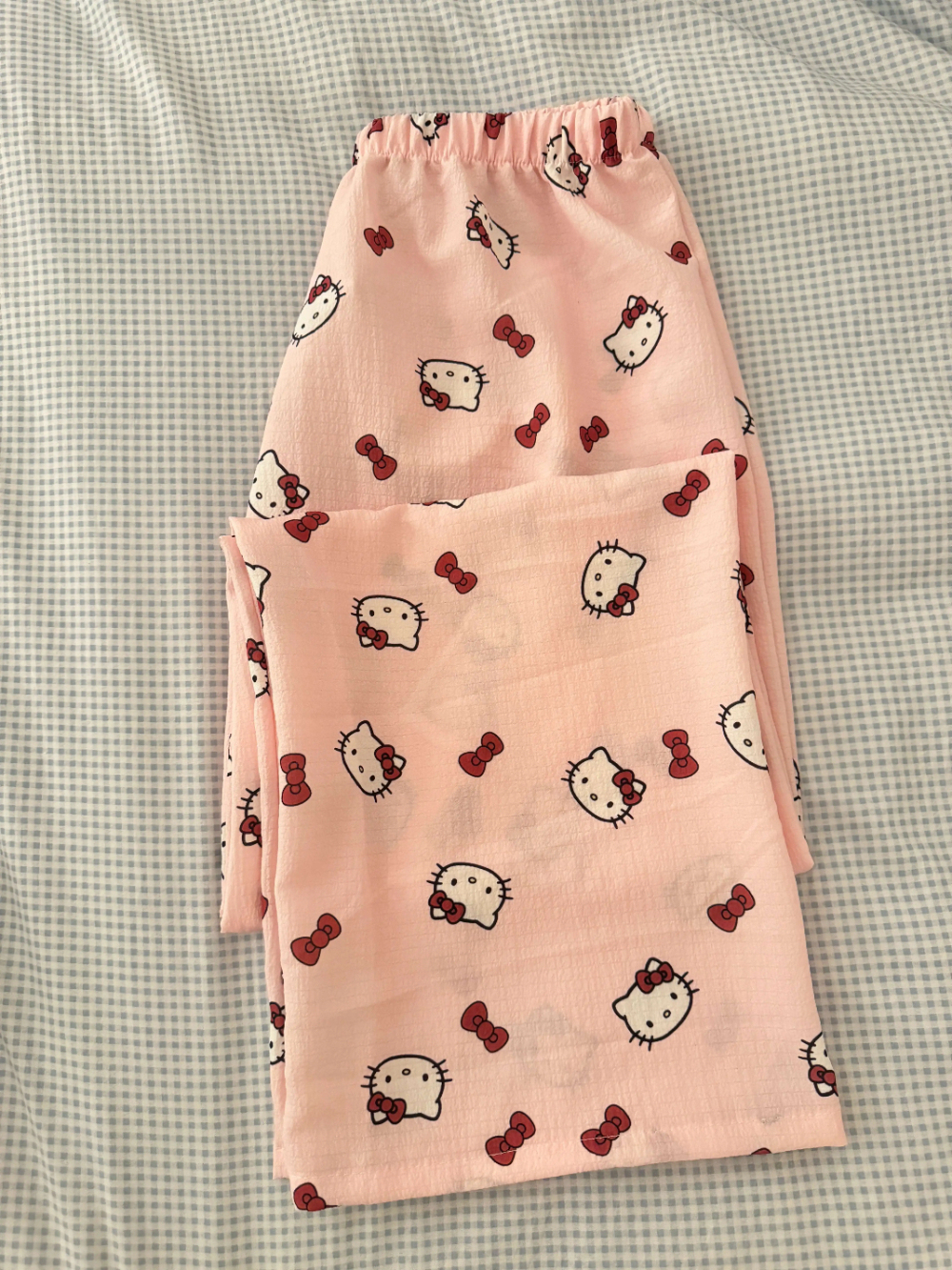 HK Bubble Crepe Lounge Pants - Korean Cartoon Summer Sleepwear for Women, Thin & Breathable 01250407