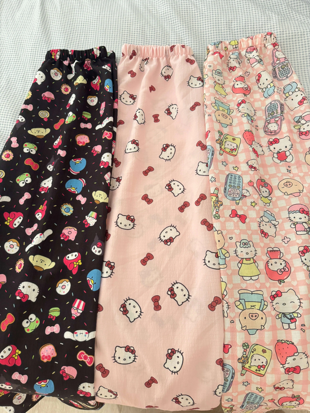 HK Bubble Crepe Lounge Pants - Korean Cartoon Summer Sleepwear for Women, Thin & Breathable 01250407
