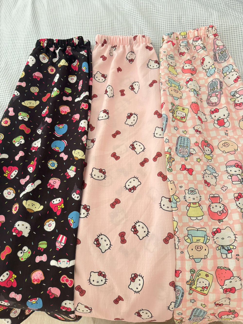 HK Bubble Crepe Lounge Pants - Korean Cartoon Summer Sleepwear for Women, Thin & Breathable 01250407