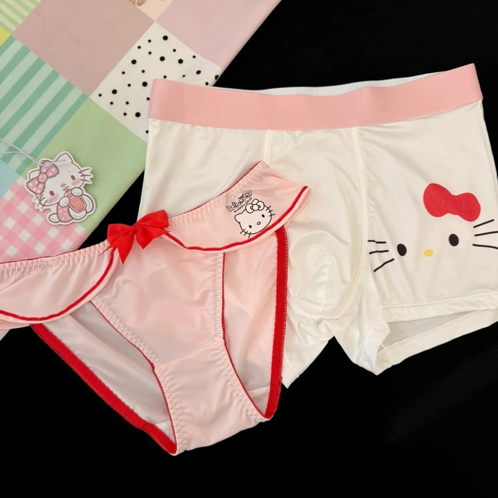 HK Cute Couple Underwear Set, Matching Men Boxer & Women Briefs, Soft Cotton Lingerie Gift Set 01260127