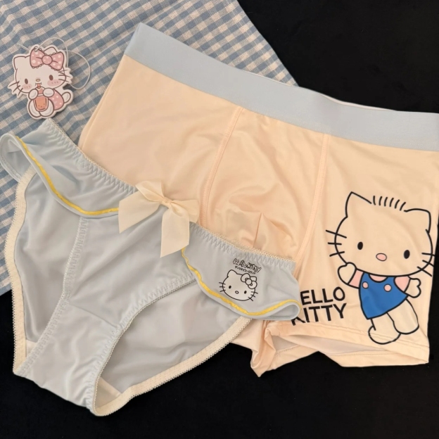 HK Cute Couple Underwear Set, Matching Men Boxer & Women Briefs, Soft Cotton Lingerie Gift Set 01260127