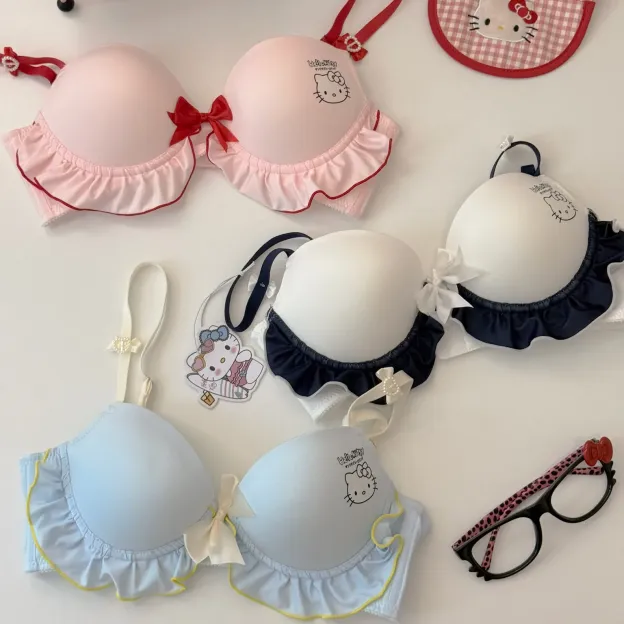 HK Cute Wireless Bra and Panty Set – Comfortable Breathable Lingerie for Girls, No-Underwire Soft Cup, M-XL Sizes