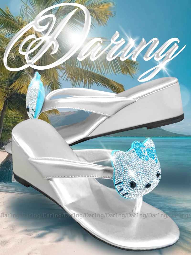 Sparkling HK-Inspired French Toe Sandals for Women - Chunky Heel Summer Flip Flops with Rhinestones 01250406