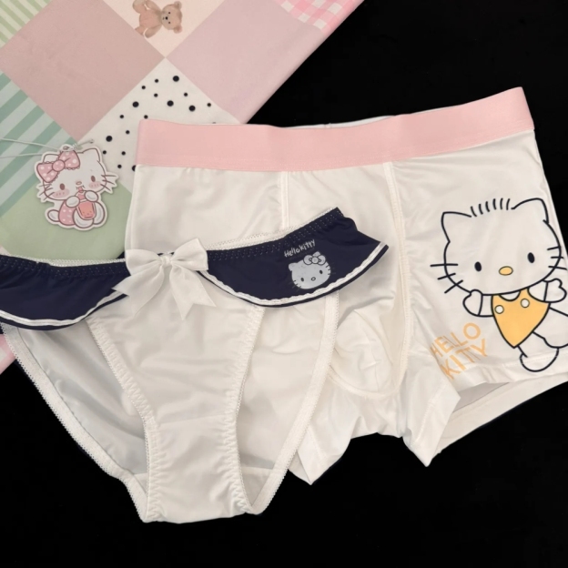 HK Cute Couple Underwear Set, Matching Men Boxer & Women Briefs, Soft Cotton Lingerie Gift Set 01260127