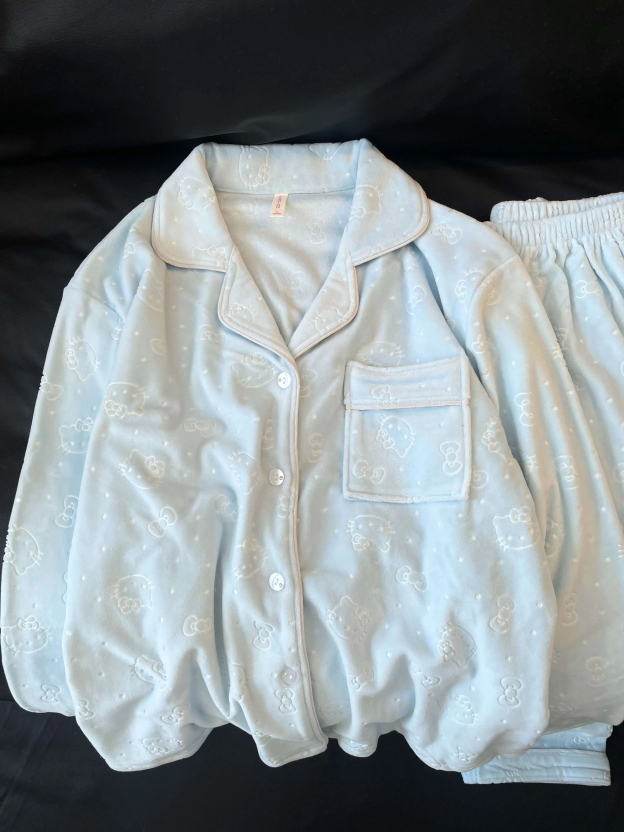 HK Women’s Double-Sided Coral Fleece Thermal Pajama Set Autumn Winter Cozy Loungewear Thickened Warm Long-Sleeve Homewear 01251202