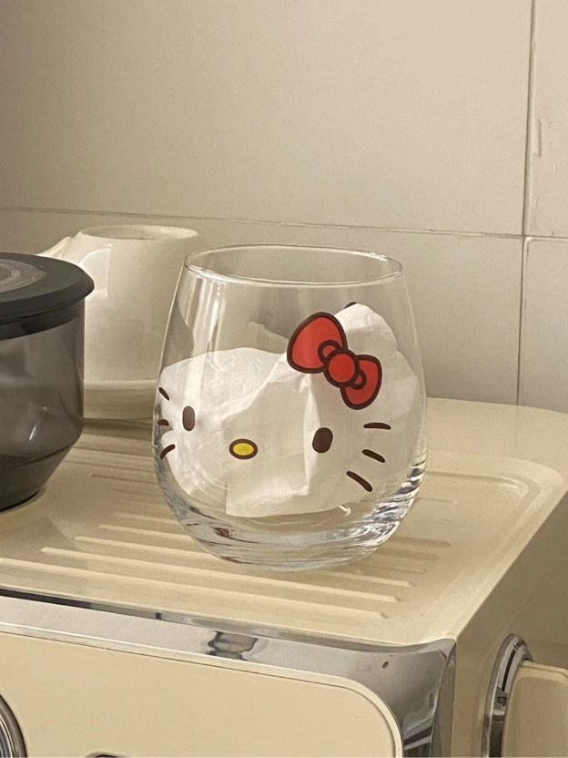 HK Kawaii Glass Tumbler - 350ml Handblown Cup with Cute Cat Design, Thermal Shock Resistant 01250513