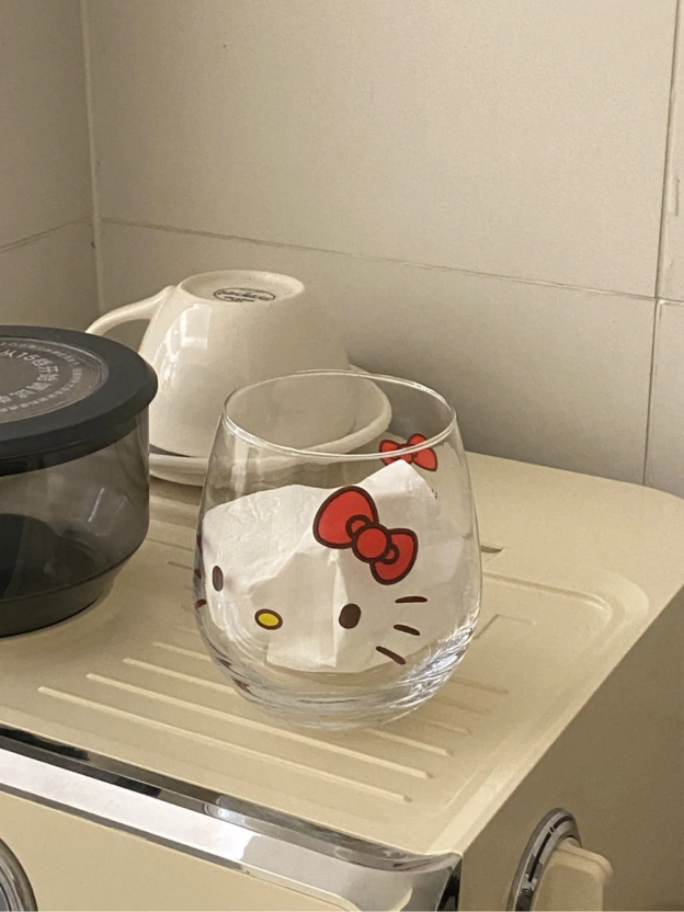 HK Kawaii Glass Tumbler - 350ml Handblown Cup with Cute Cat Design, Thermal Shock Resistant 01250513