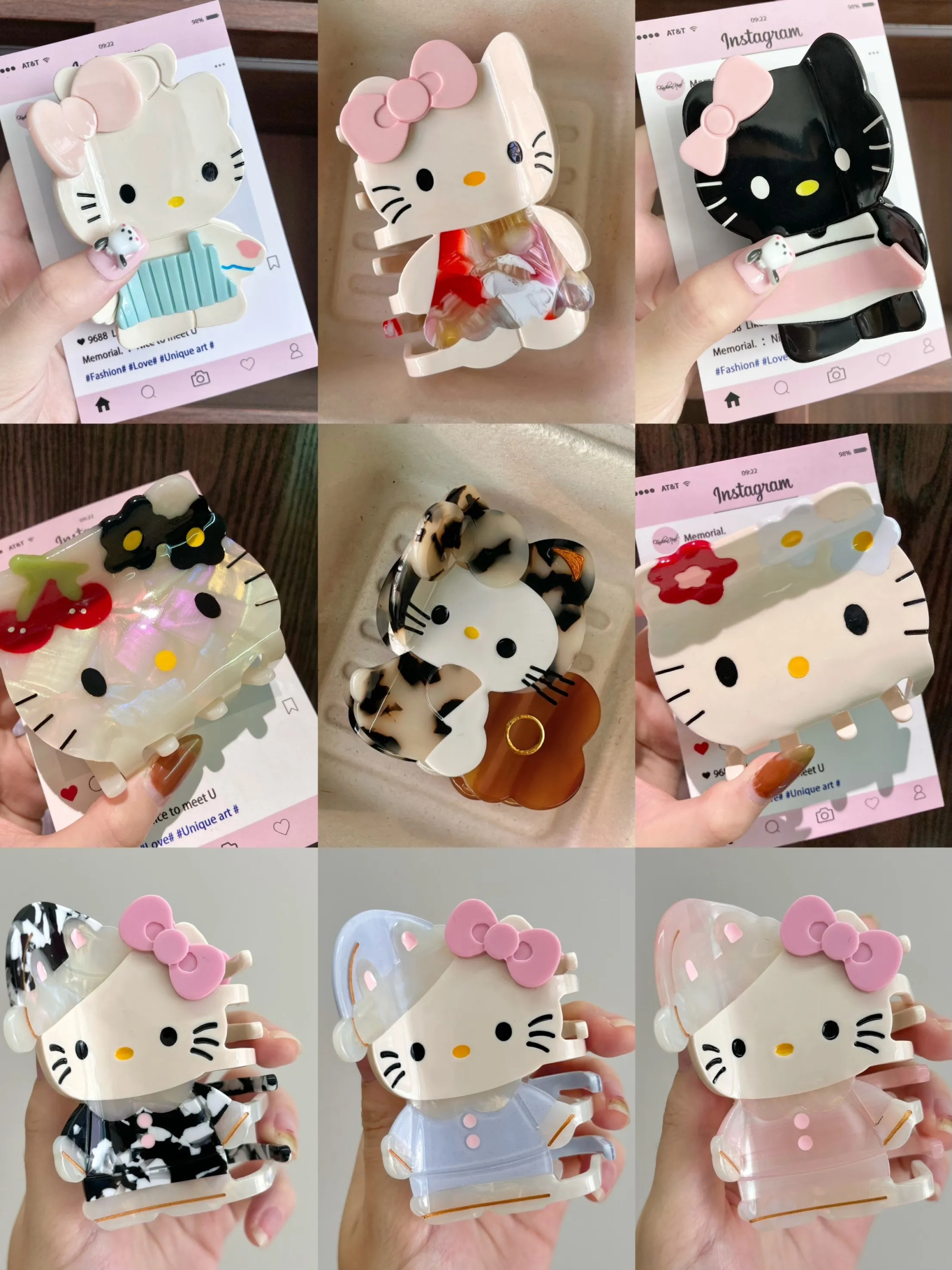 HK Acetate Claw Clip Set - Kawaii Half-Up Hair Claw, Side Hair Clip & Bow Accessories for Women