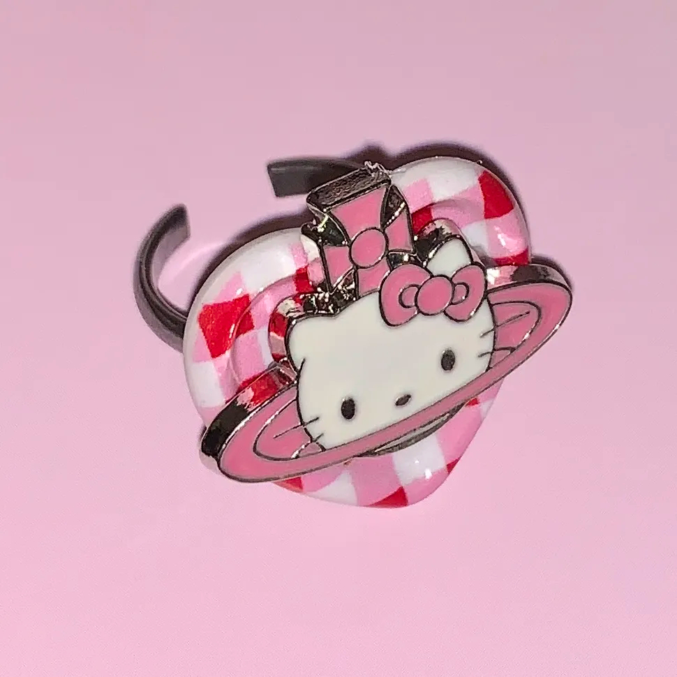 Saturn HK Plaid Heart Pendant Adjustable Ring – Vintage Style Jewelry Accessories for Women & Girls 01250430