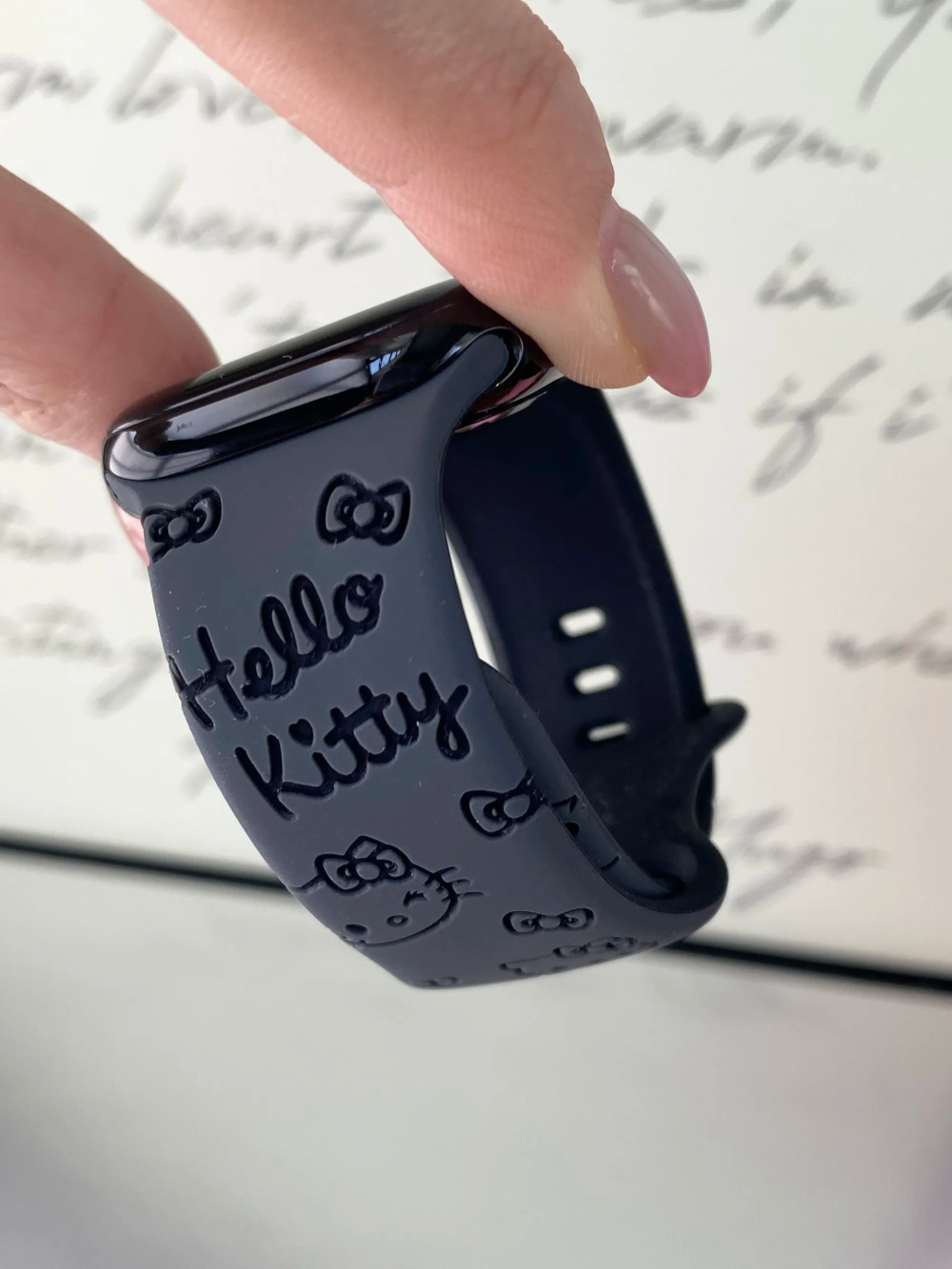 HK Engraved Silicone Watch Band – Cute Kitty Strap for Apple Watch 01250723