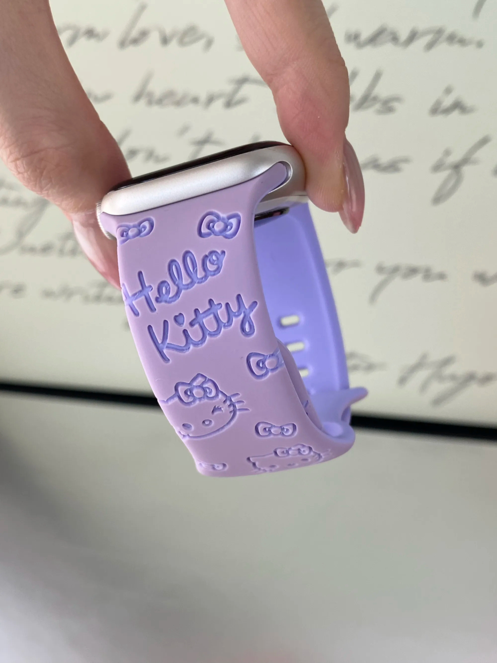 HK Engraved Silicone Watch Band – Cute Kitty Strap for Apple Watch 01250723