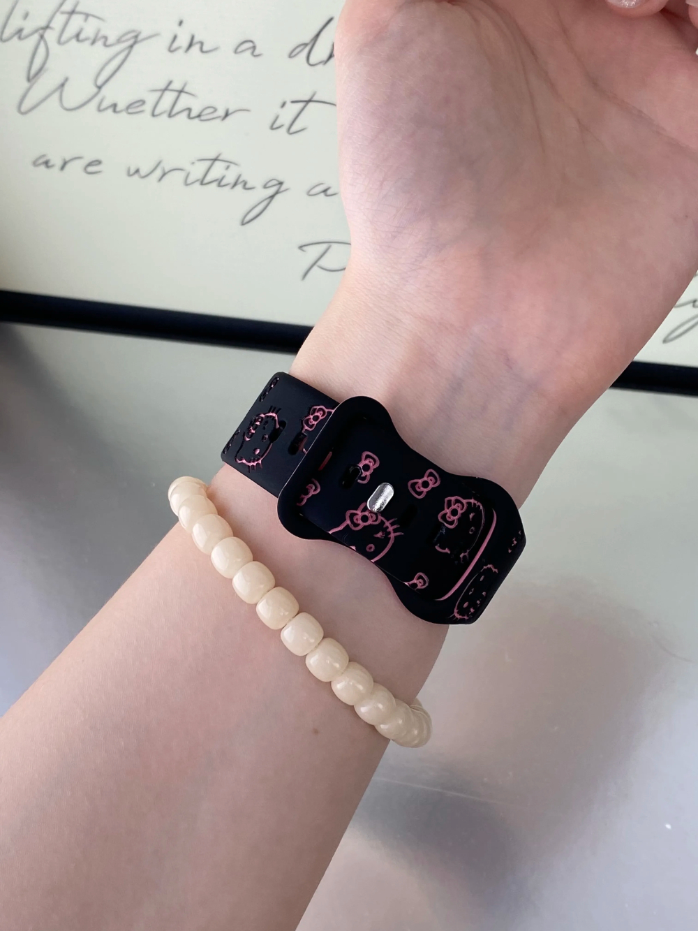 HK Engraved Silicone Watch Band – Cute Kitty Strap for Apple Watch 01250723