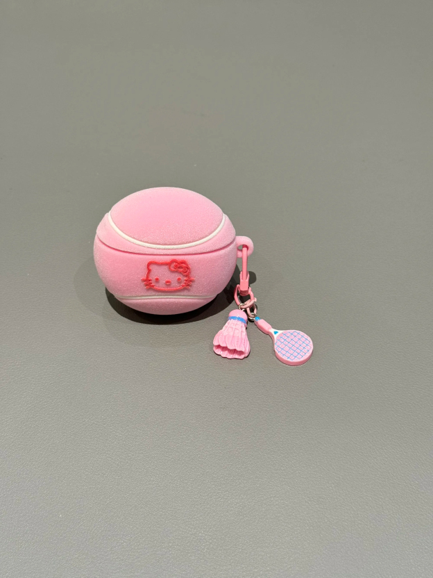 HK Flocked Tennis Ball AirPods Case With Cute Sports Charms Protective Cover 01251223