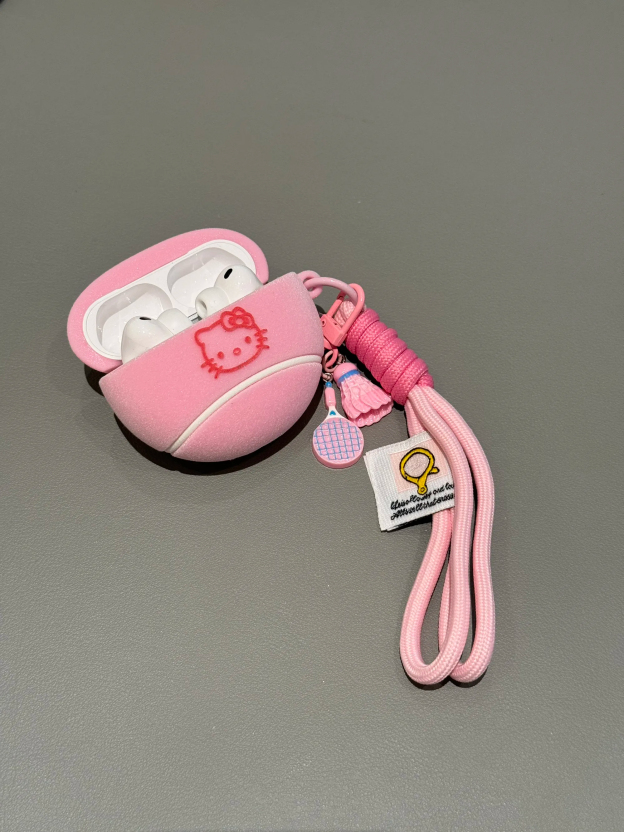 HK Flocked Tennis Ball AirPods Case With Cute Sports Charms Protective Cover 01251223