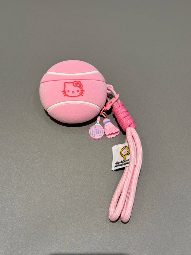 HK Flocked Tennis Ball AirPods Case With Cute Sports Charms Protective Cover 01251223