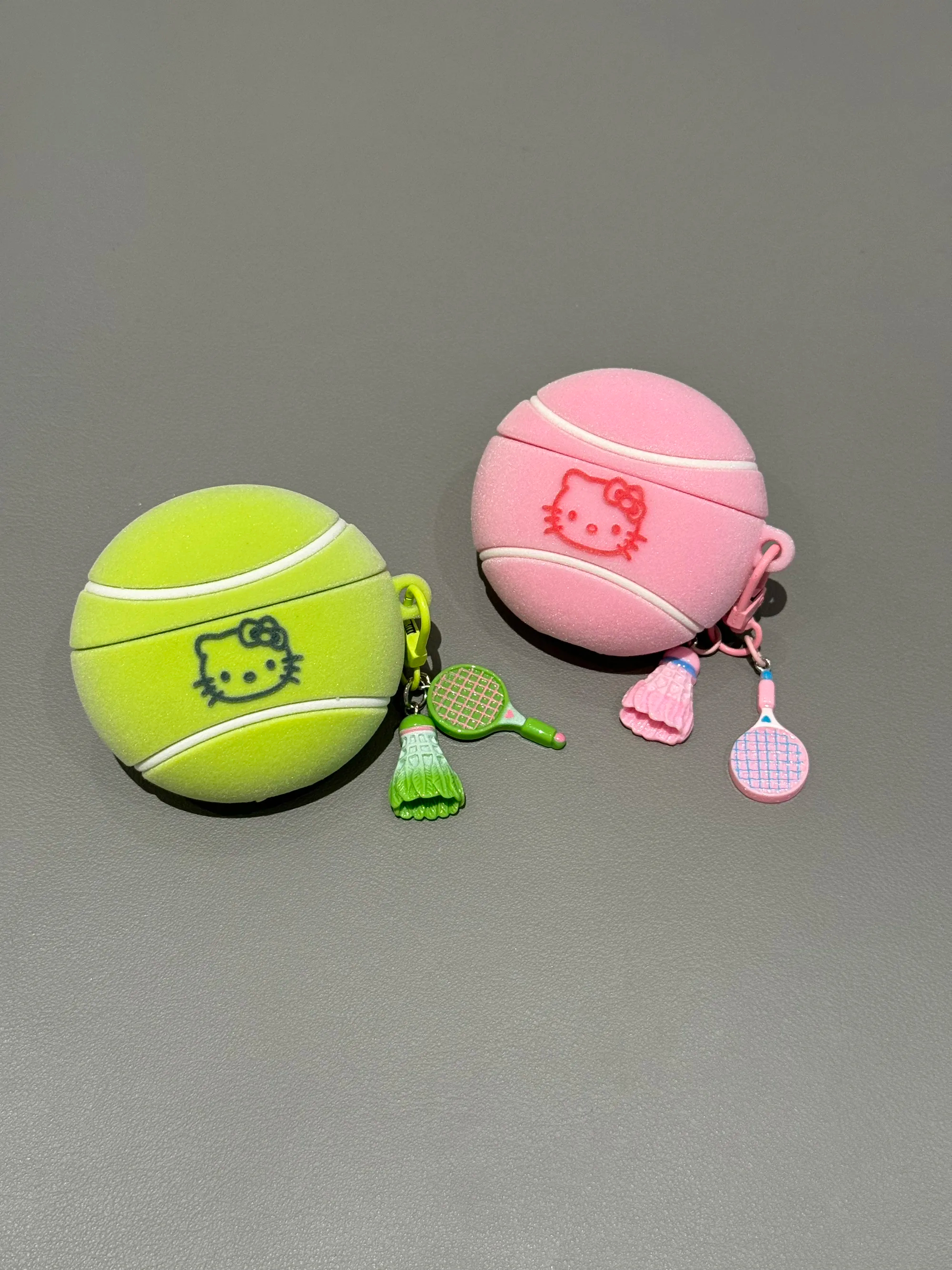 HK Flocked Tennis Ball AirPods Case With Cute Sports Charms Protective Cover 01251223