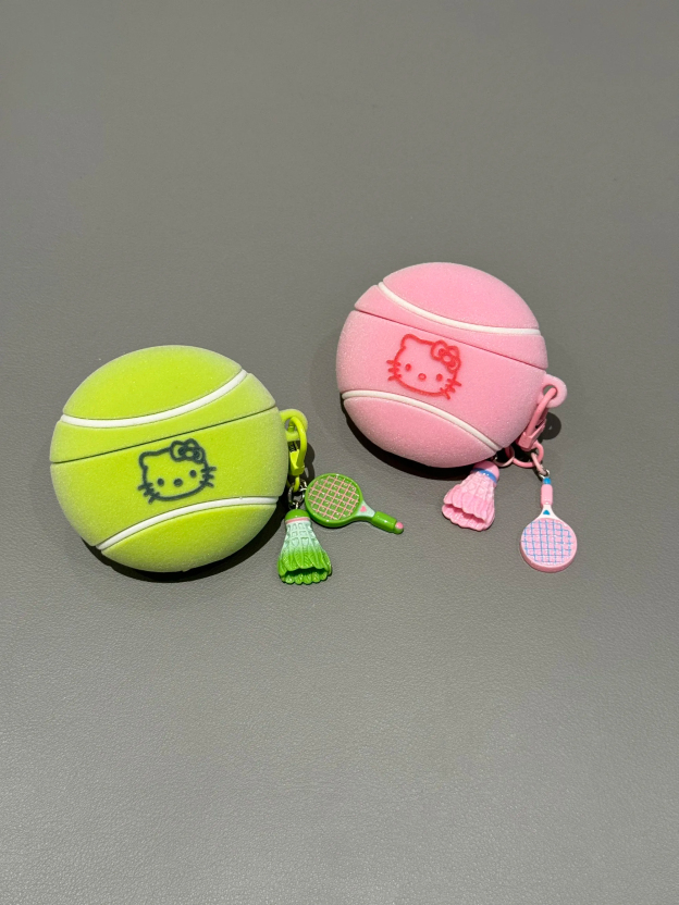 HK Flocked Tennis Ball AirPods Case With Cute Sports Charms Protective Cover 01251223
