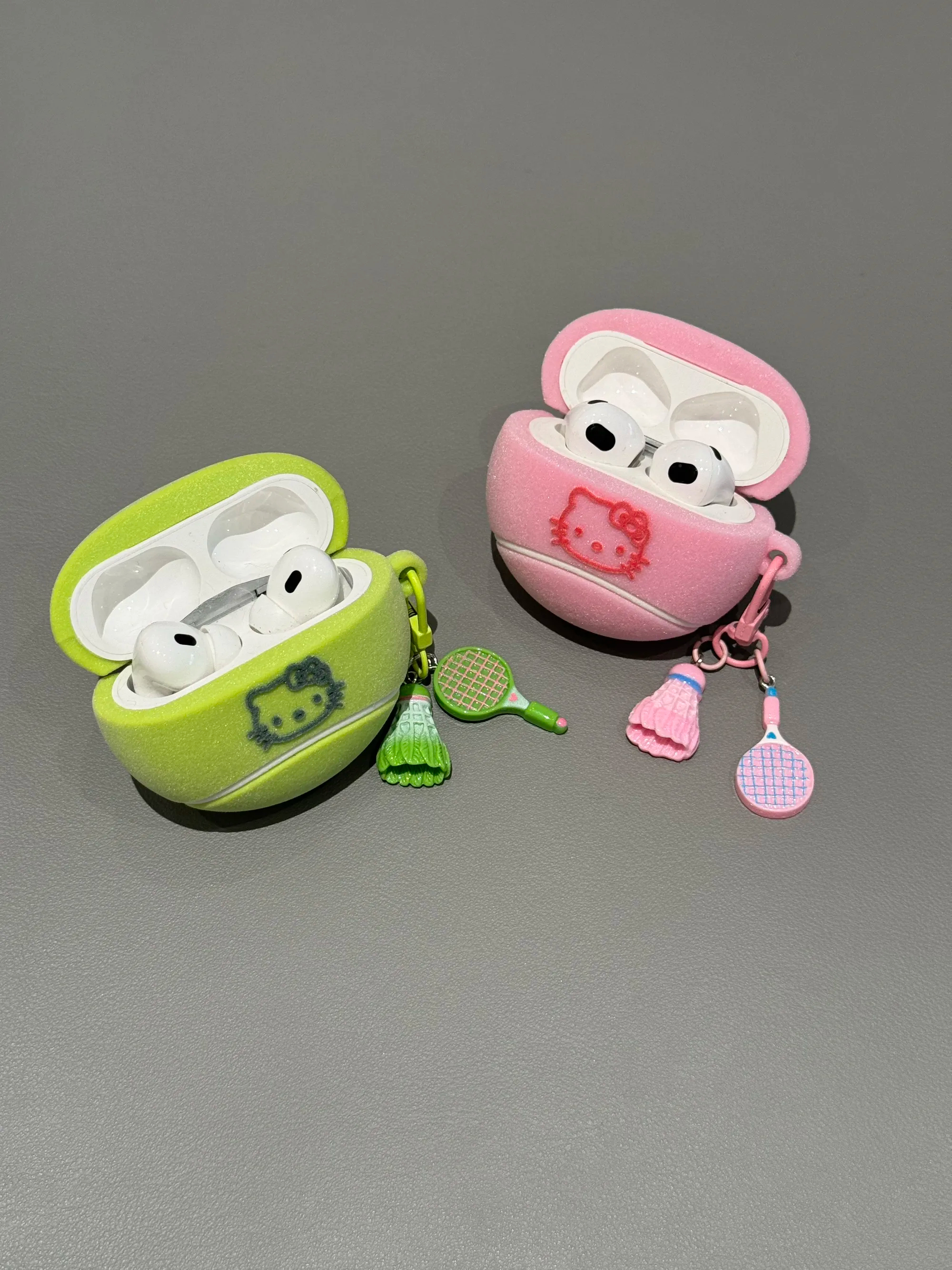 HK Flocked Tennis Ball AirPods Case With Cute Sports Charms Protective Cover 01251223