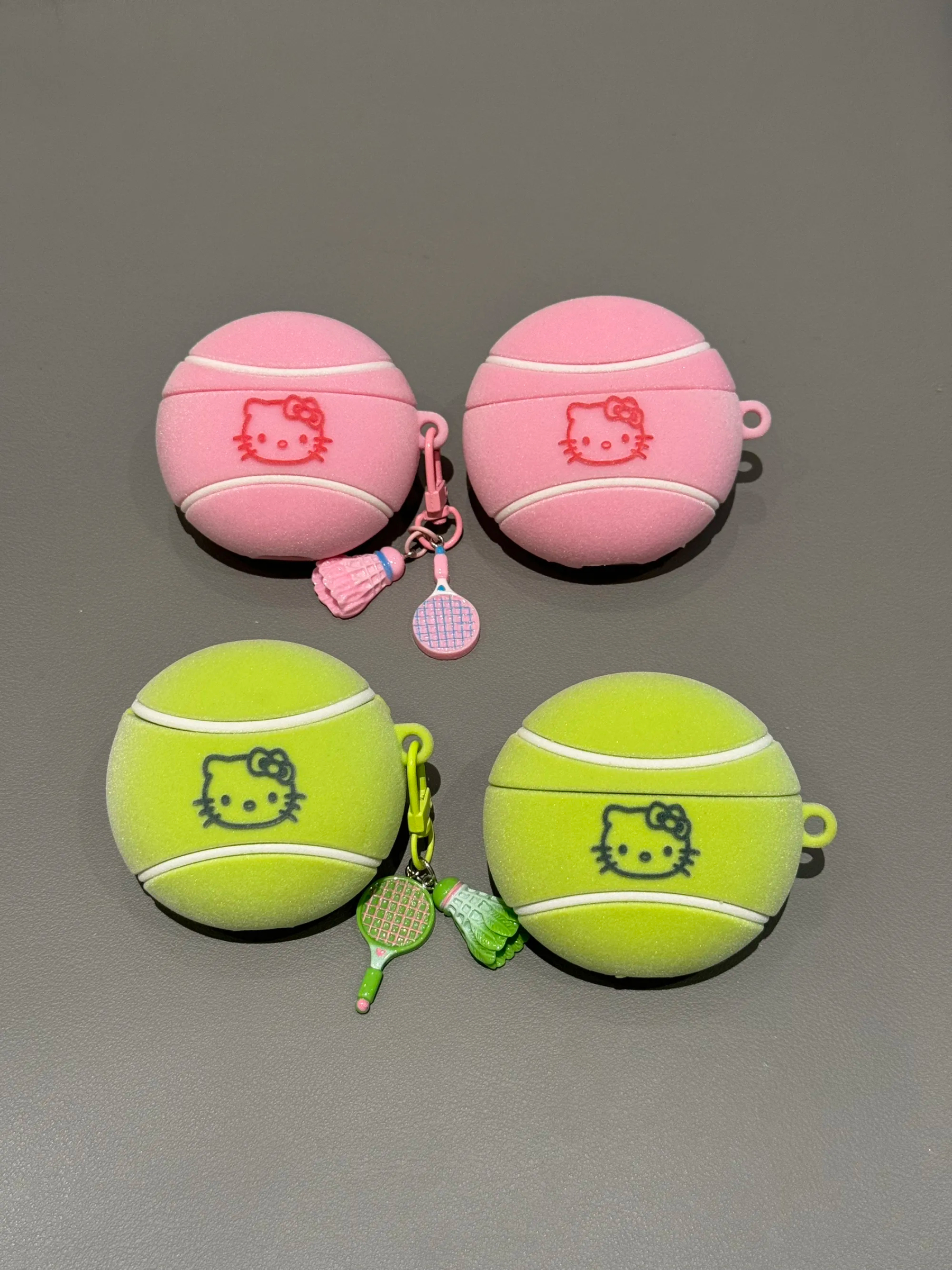 HK Flocked Tennis Ball AirPods Case With Cute Sports Charms Protective Cover 01251223