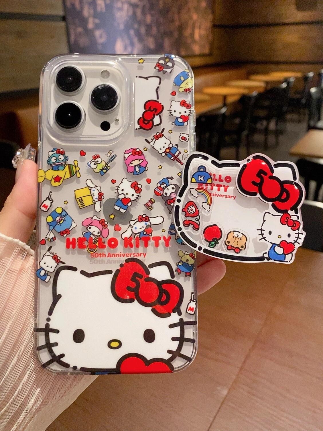 Kawaii KT iPhone Case with Popsockets (Adhesive/Magnetic Wobble Phone Stand) PJ1253