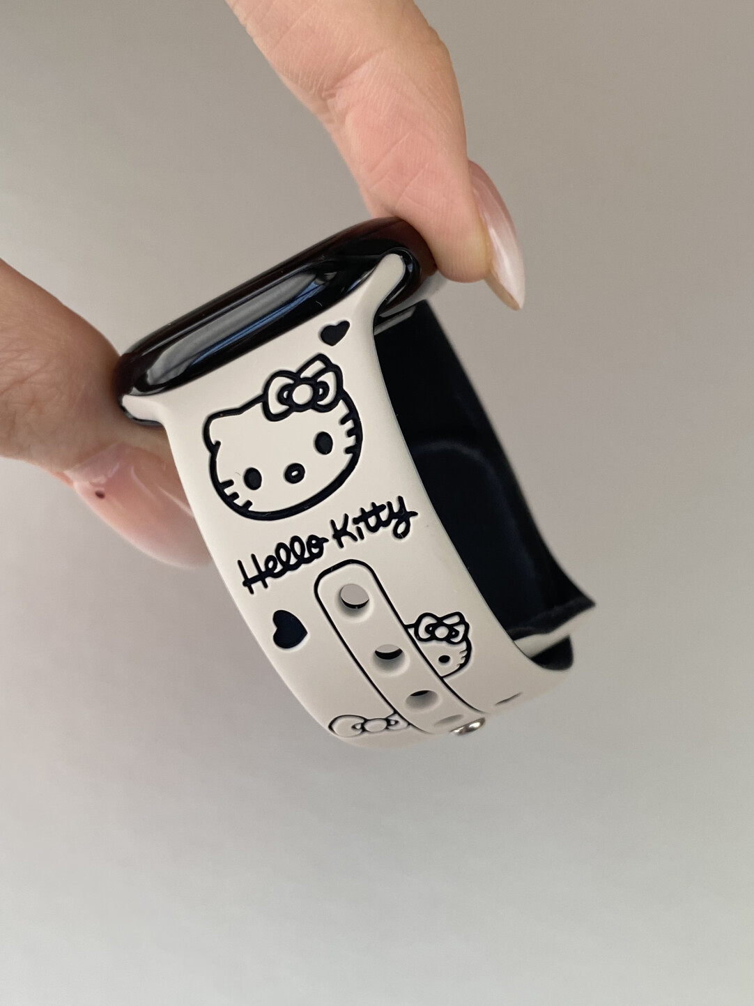 HK Silicone Engraved Watch Band, Cute Hello Kitty Carved Strap for Apple Watch SE/7/8/9/10