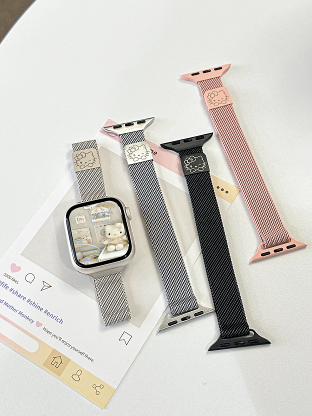 HK Milanese Stainless Steel Watch Band, Slim Breathable Metal Strap for Apple Watch, Adjustable Wristband Women