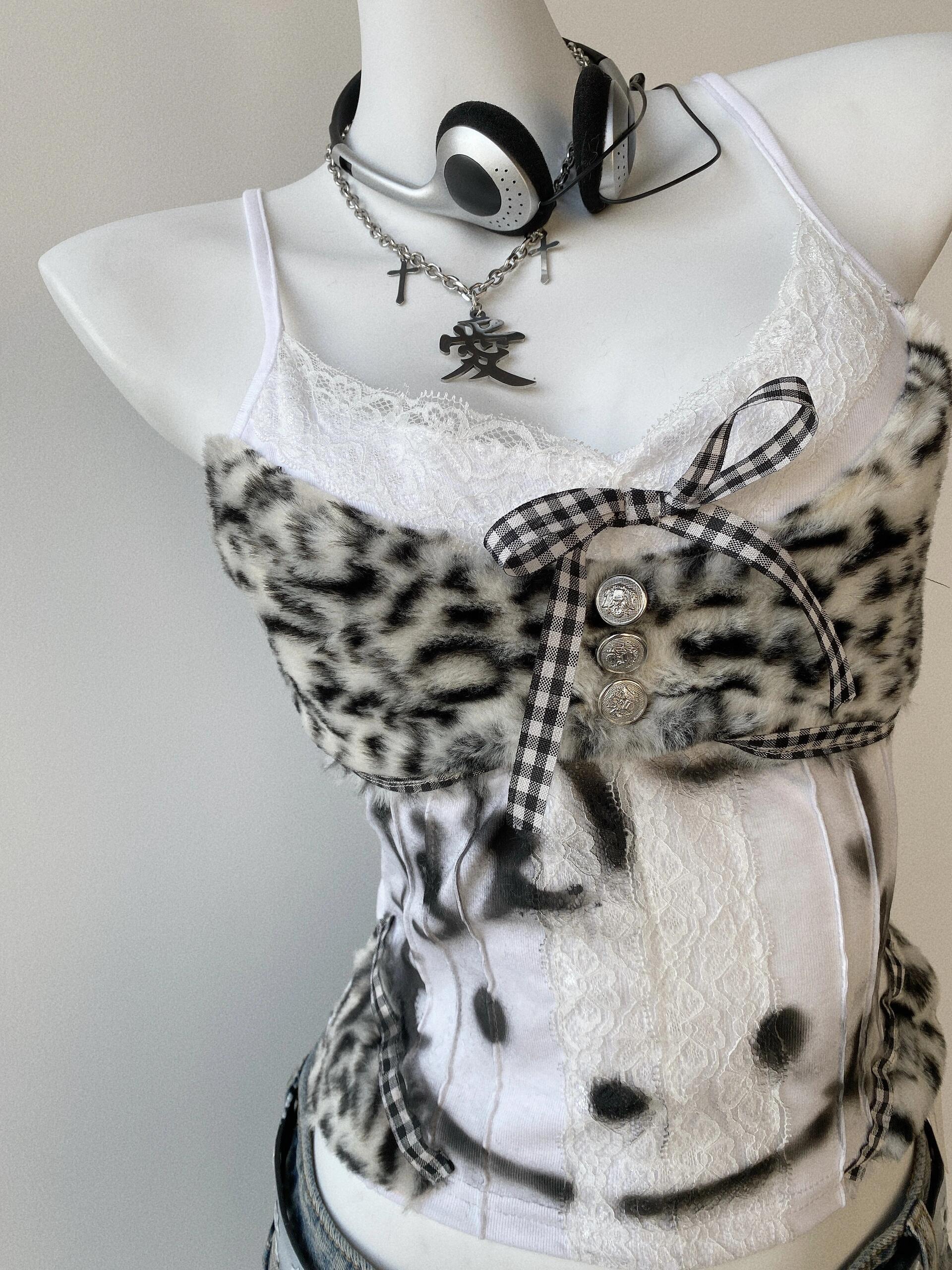 HK Y2K Subculture Remake Leopard Plush Kitty Tank Top
