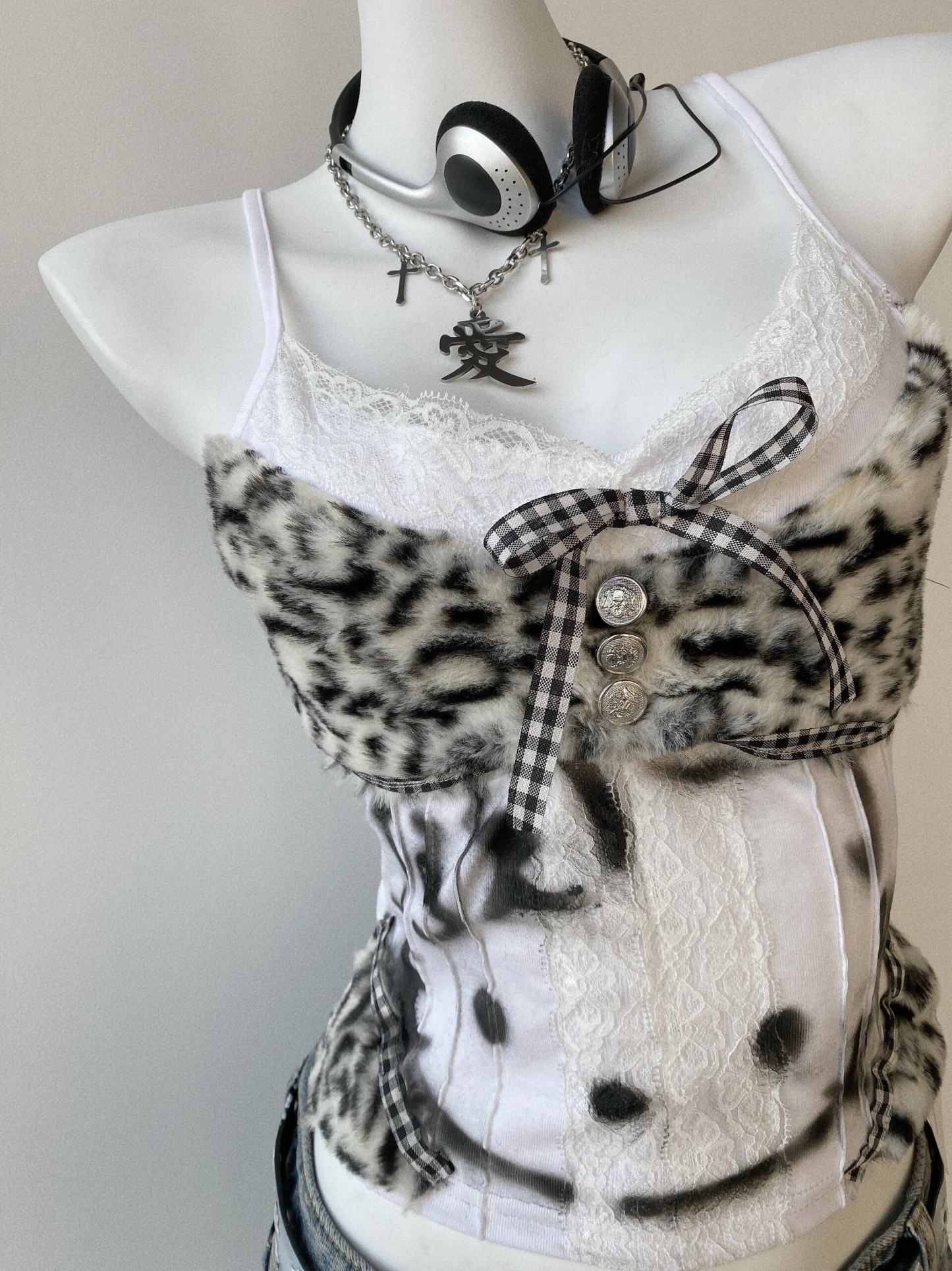 HK Y2K Subculture Remake Leopard Plush Kitty Tank Top