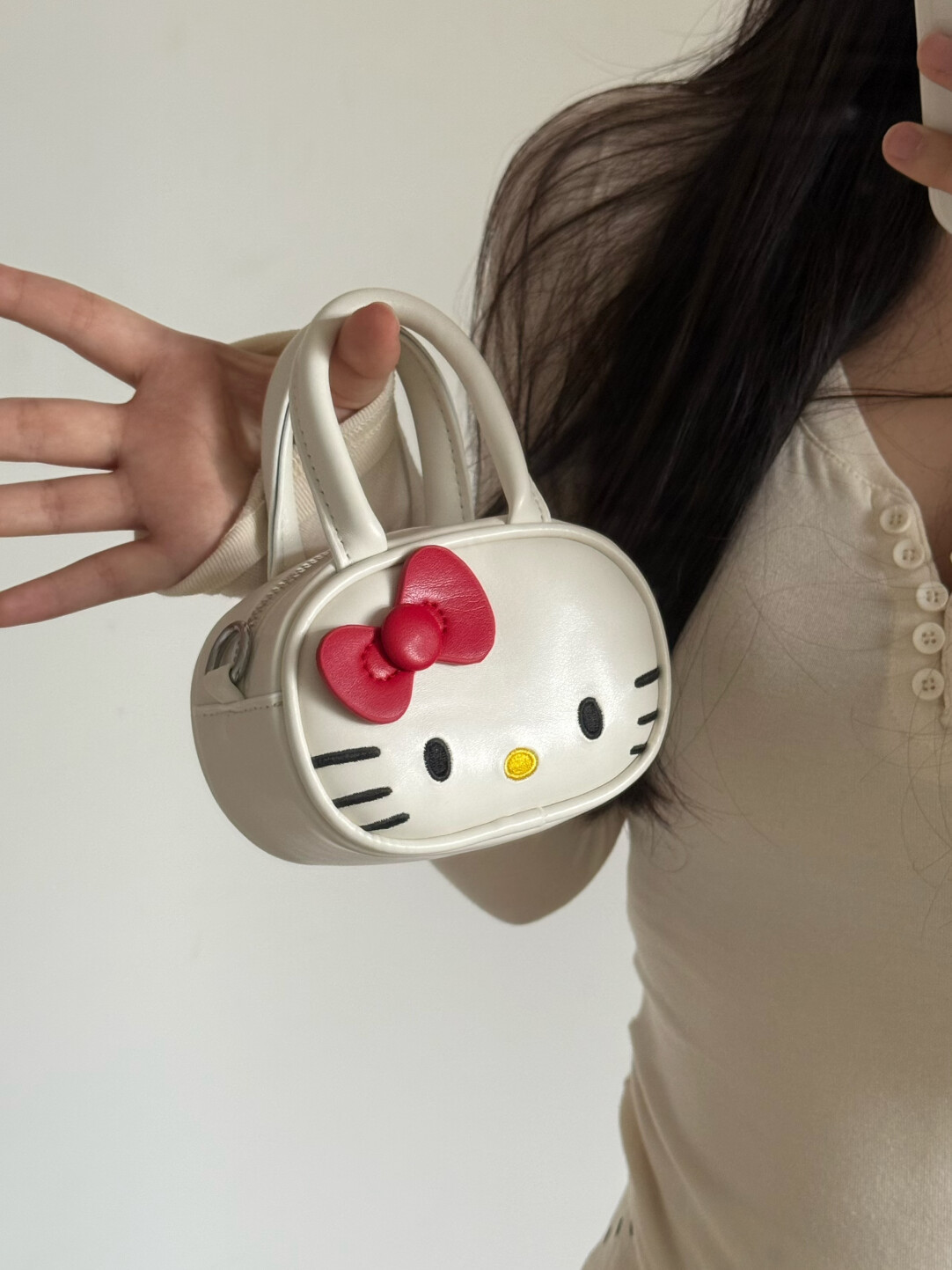 HK White Boston Bag, Cute Cartoon Shoulder Handbag, Small Crossbody Purse for Women, Kawaii Travel Tote with Mini Option 01251008