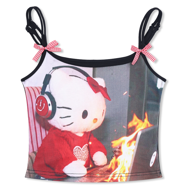 HK Print Slim Fit Cami Top - Sexy Short Summer Vest for Women 01250620