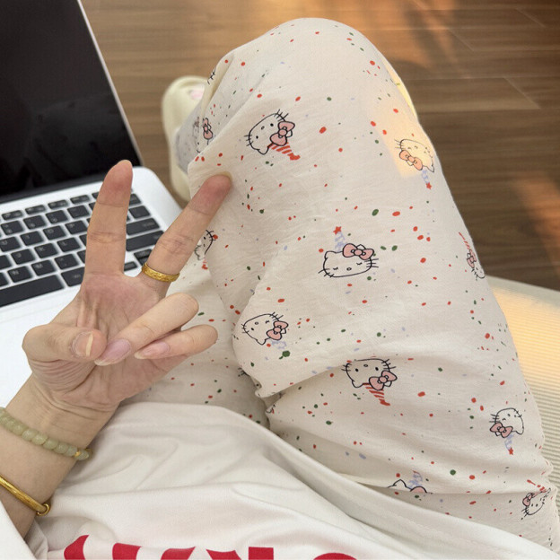 HK Dopamine Sleep Pants - Summer Lightweight Cotton Lounge Pants for Women 02250616