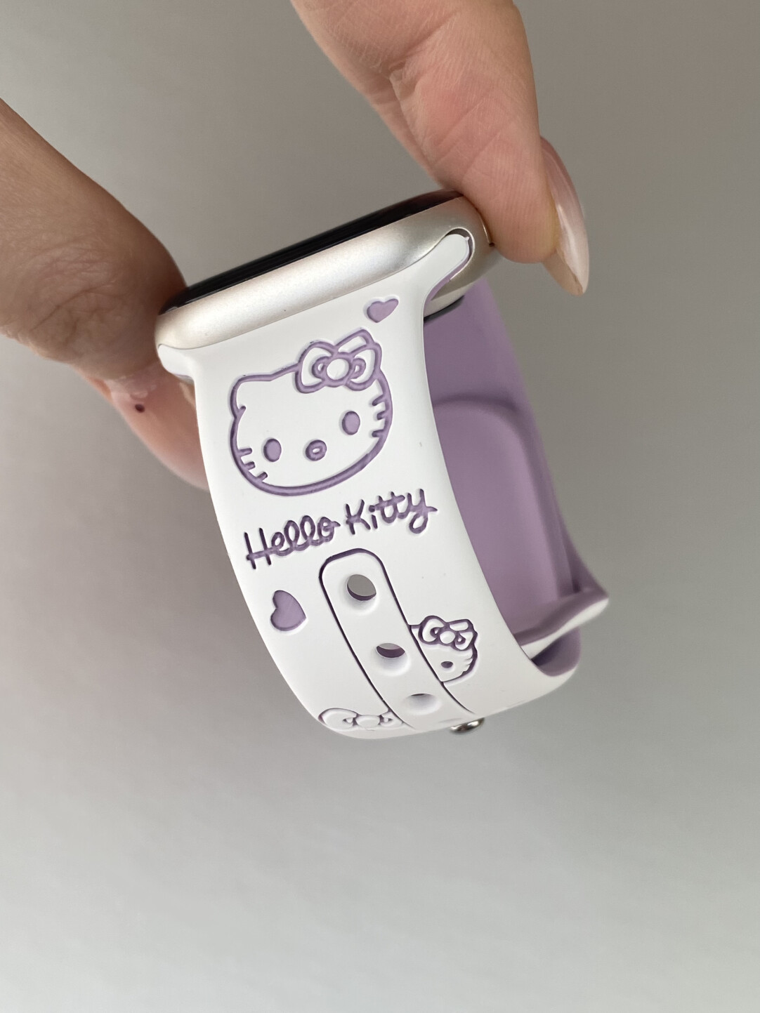 HK Silicone Engraved Watch Band, Cute Hello Kitty Carved Strap for Apple Watch SE/7/8/9/10