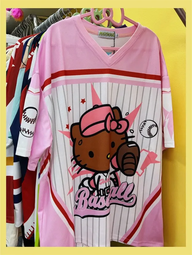 Retro American-style HK Cartoon Patchwork Jersey Loose Short-sleeved T-shirt for Men and Women-cutelalaco