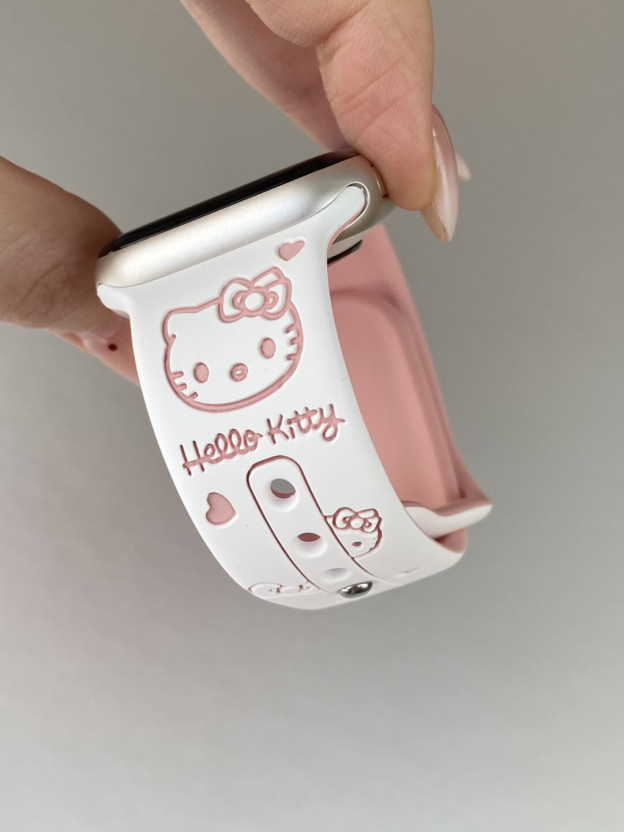 HK Silicone Engraved Watch Band, Cute Hello Kitty Carved Strap for Apple Watch SE/7/8/9/10